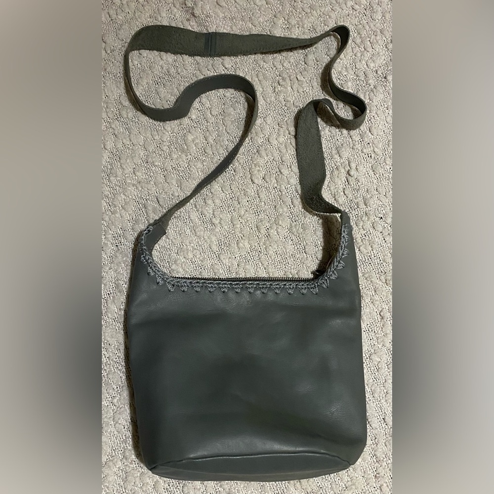 The Sak Pebble Leather Crossbody Bag Gray Blue Purse Slim Lightweight